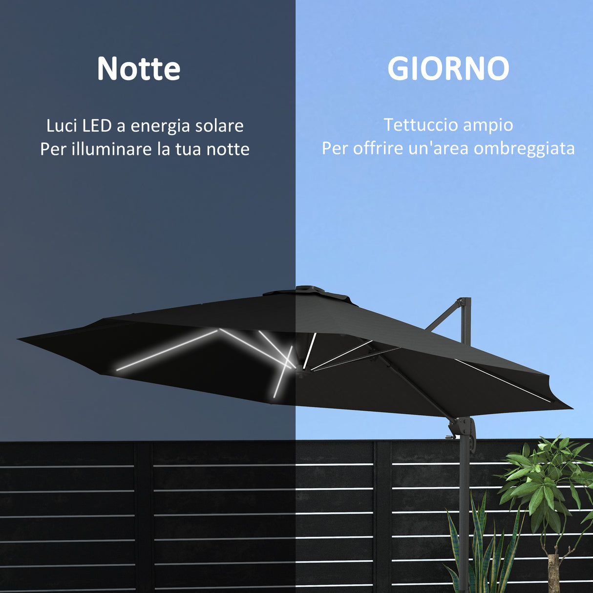 easycomfort easycomfort ombrellone a braccio per esterno con luci a led e angolo regolabile in alluminio e poliestere 3x2 5 m grigio