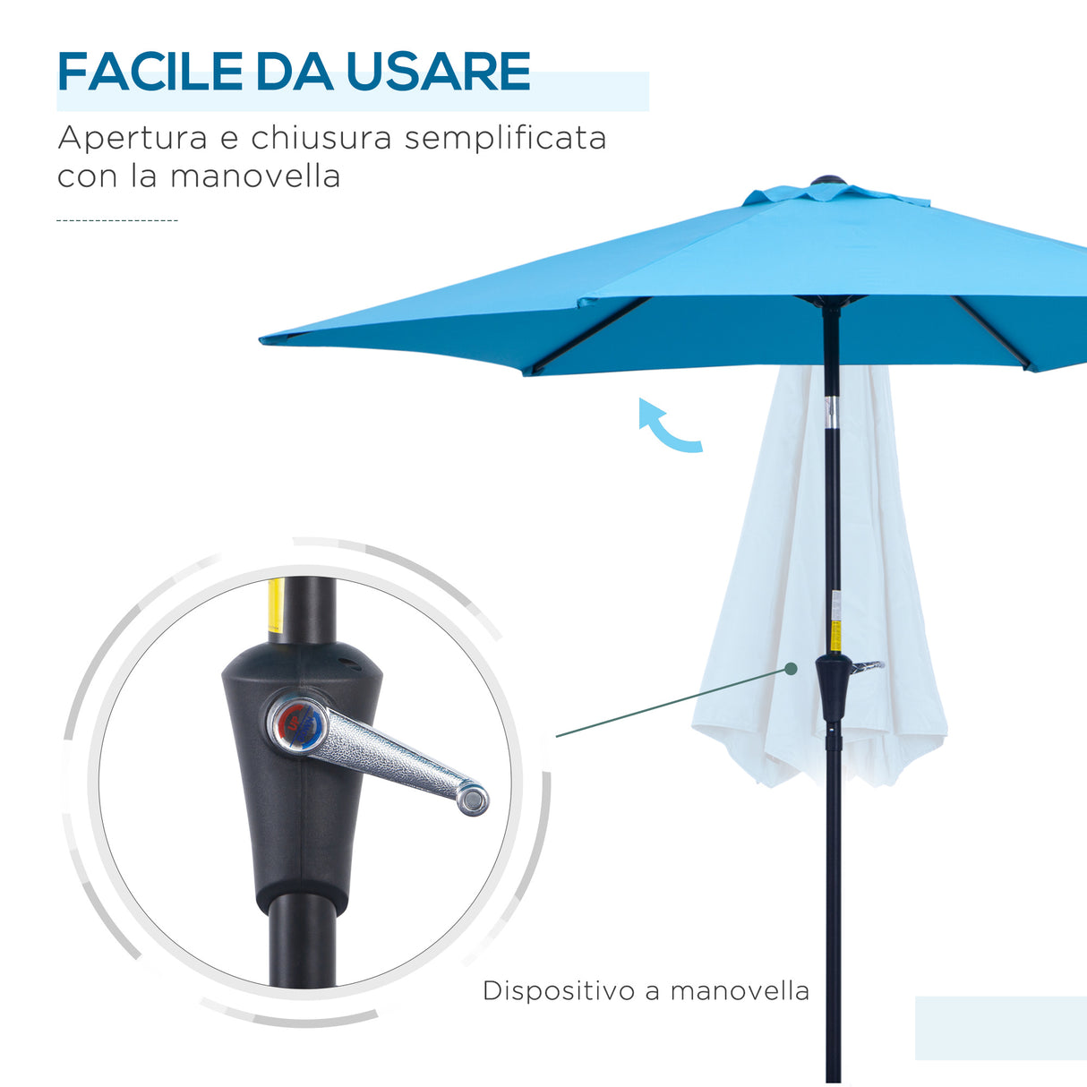 easycomfort easycomfort ombrellone da giardino 2 6x2 4 m con manovella e testa inclinabile in alluminio e poliestere blu