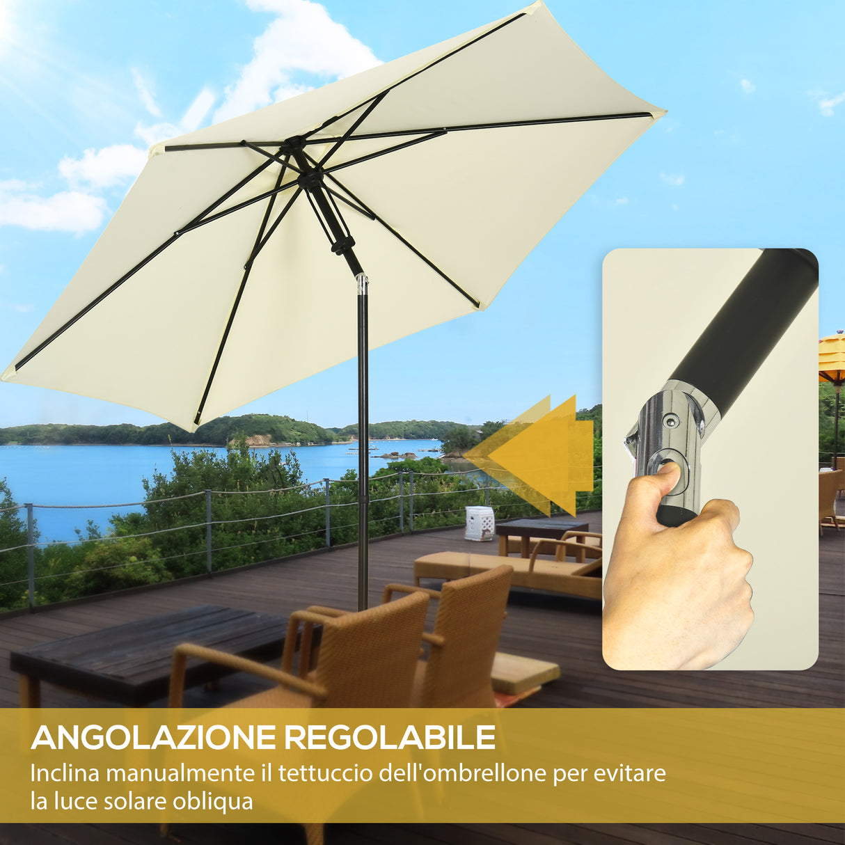 easycomfort easycomfort ombrellone da giardino 2 7x2 5 m in poliestere e metallo con tettuccio inclinabile beige nero
