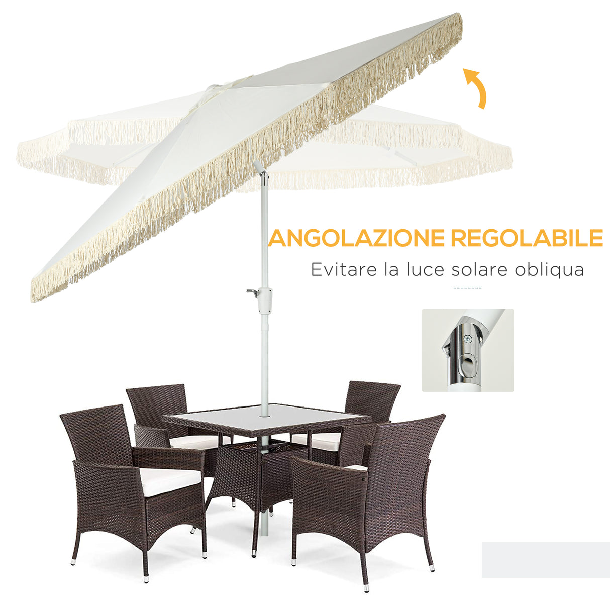 easycomfort easycomfort ombrellone da giardino a manovella inclinabile e palo a 2 sezioni poliestere e metallo 2 6x2 4 m bianco
