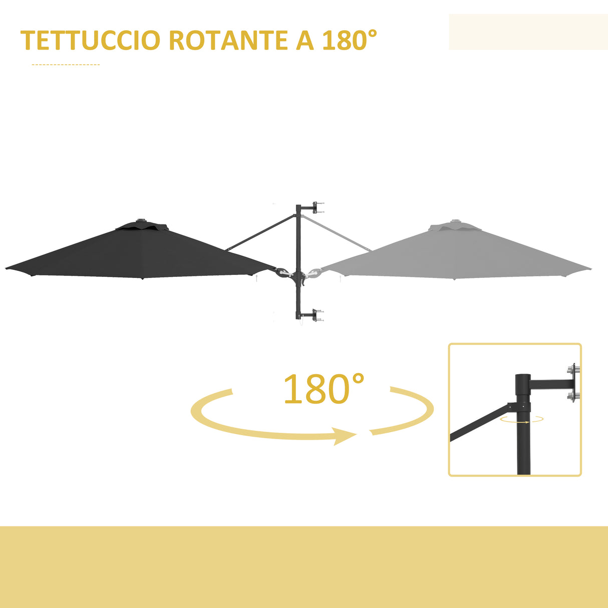 easycomfort easycomfort ombrellone da giardino a parete girevole a 180 con manovella e 8 stecche grigio