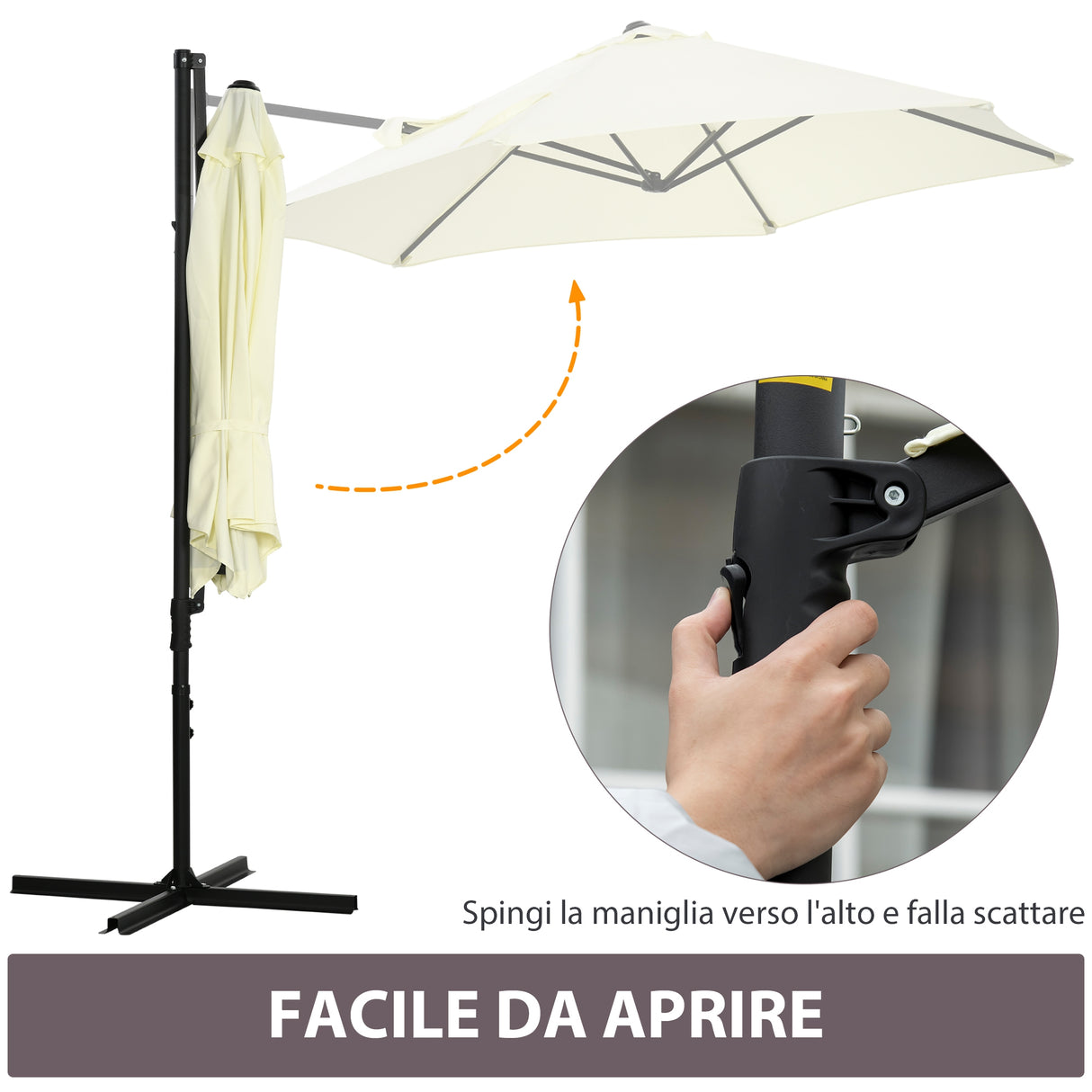 easycomfort easycomfort ombrellone da giardino a sbalzo 2 6x2 5 m con rotazione a 360 e manovella beige