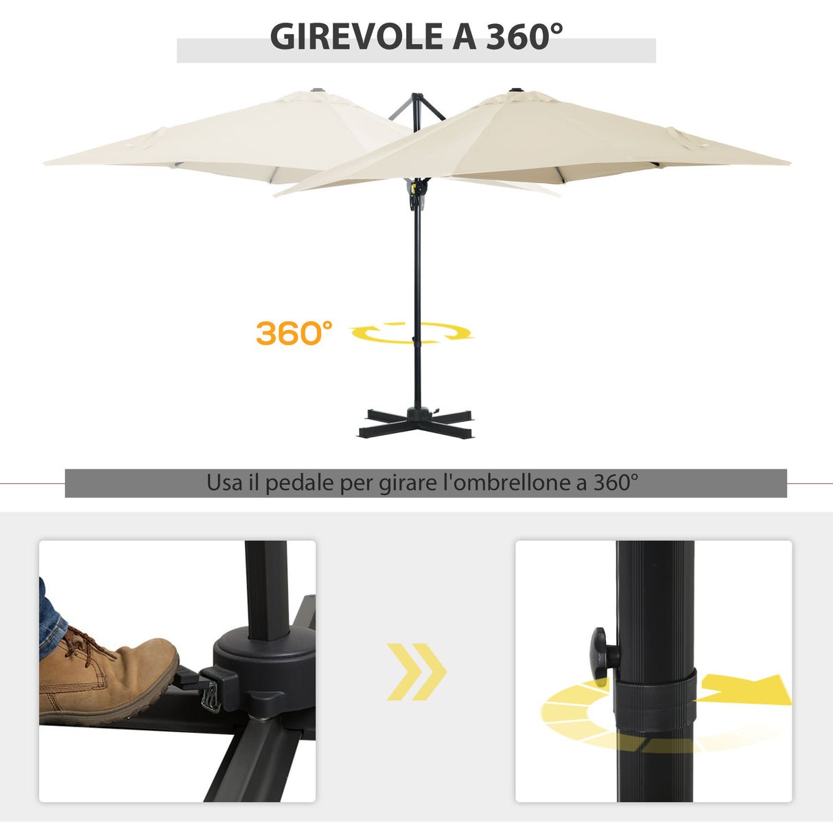 easycomfort easycomfort ombrellone da giardino con angolazione regolabile su 5 livelli e a 360 2 5x2 5 m color crema