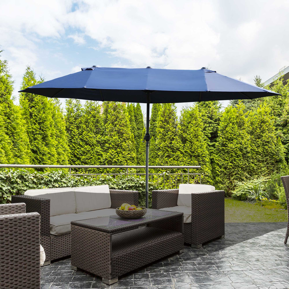 easycomfort easycomfort ombrellone da giardino doppio con apertura a manovella acciaio e poliestere 460x270x240 cm blu