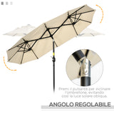 easycomfort easycomfort ombrellone da giardino doppio inclinabile con apertura a manovella 295x152x222 cm cachi