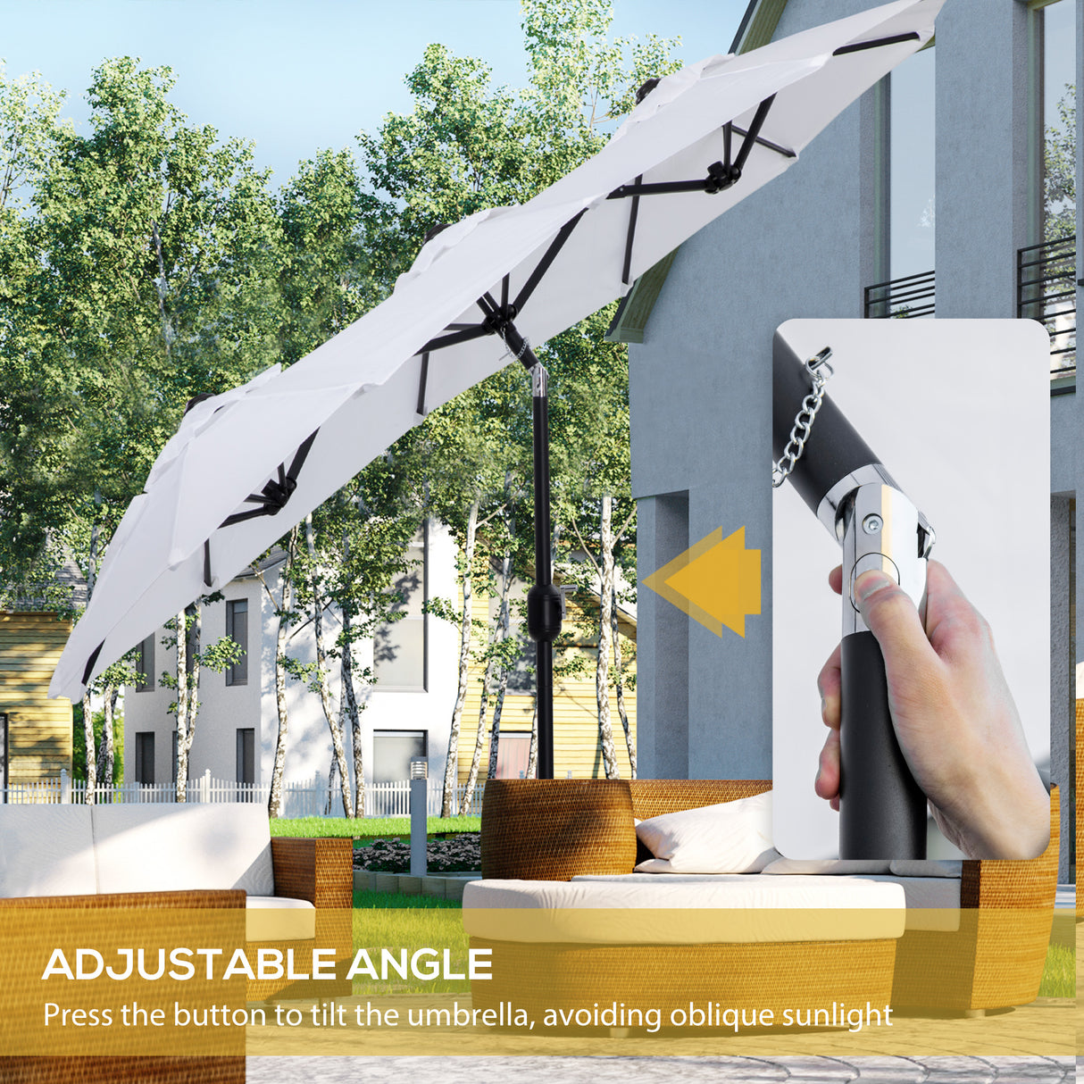 easycomfort easycomfort ombrellone da giardino doppio inclinabile con apertura a manovella 295x152x222cm bianco