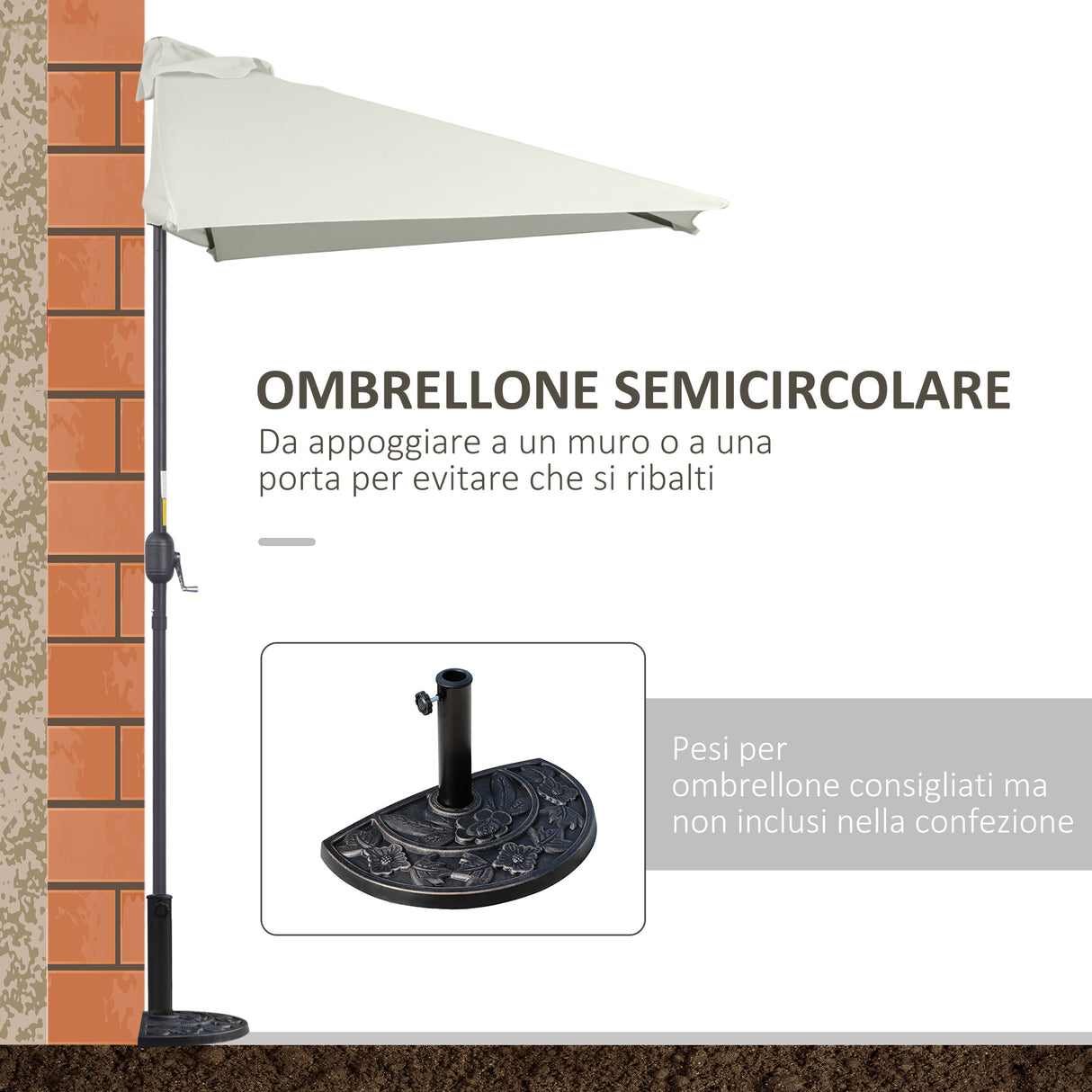 easycomfort easycomfort ombrellone da parete mezzaluna salvaspazio con apertura a manovella beige