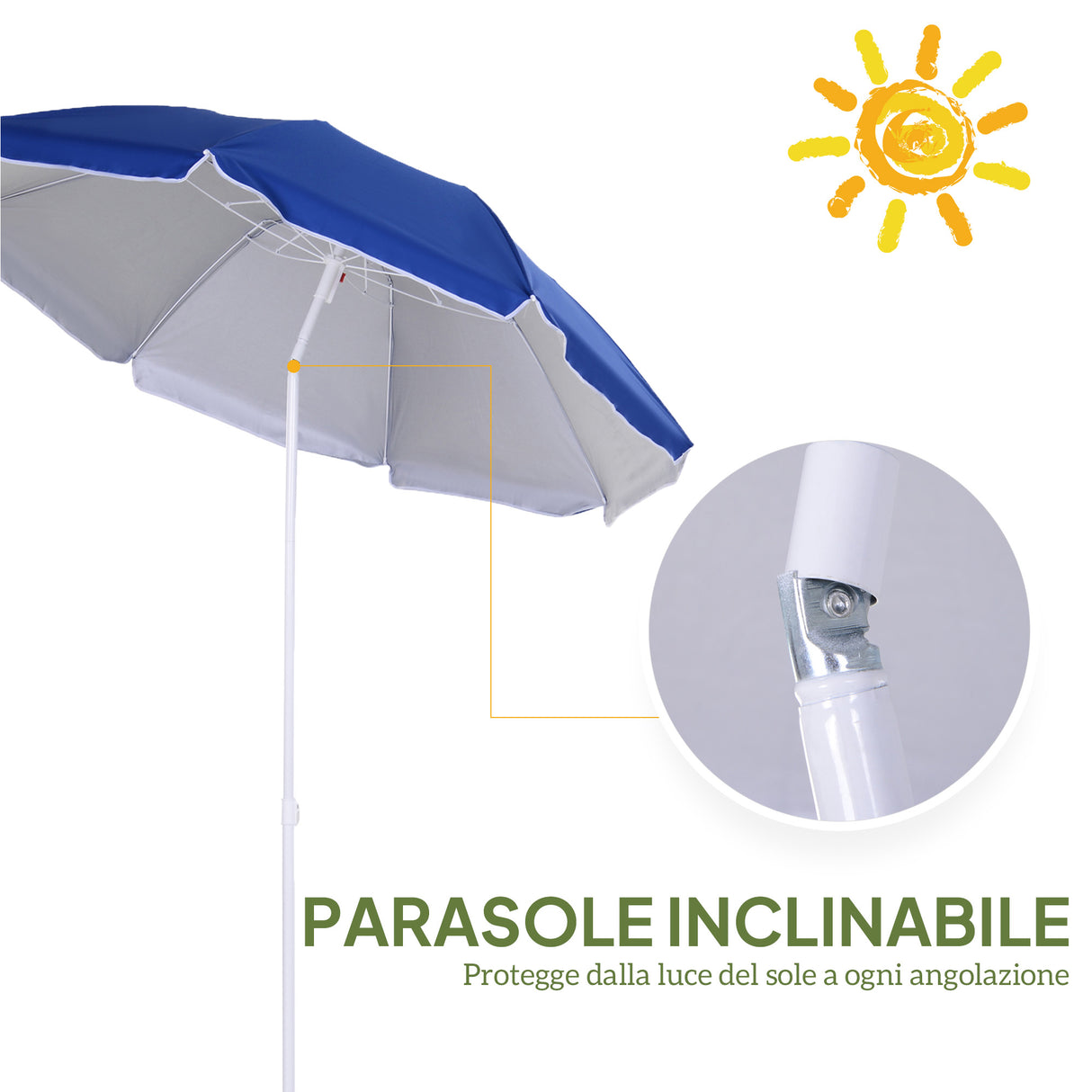 easycomfort easycomfort ombrellone da spiaggia inclinabile con fodera riflettente in acciaio e poliestere 1 7x2 05 m blu
