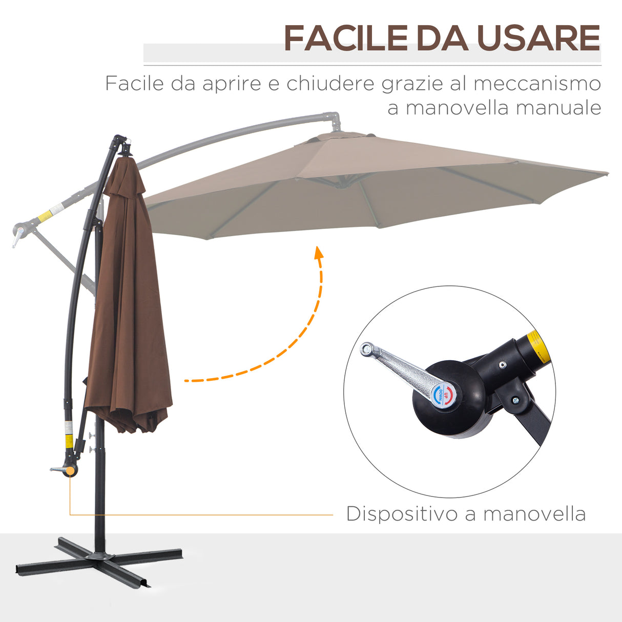 easycomfort easycomfort ombrellone decentrato 3x2 5 m con base a croce e manovella in acciaio e poliestere color caffe