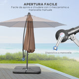 easycomfort easycomfort ombrellone decentrato a 6 stecche con manovella e base a croce in metallo e poliestere 292x247 cm caffe