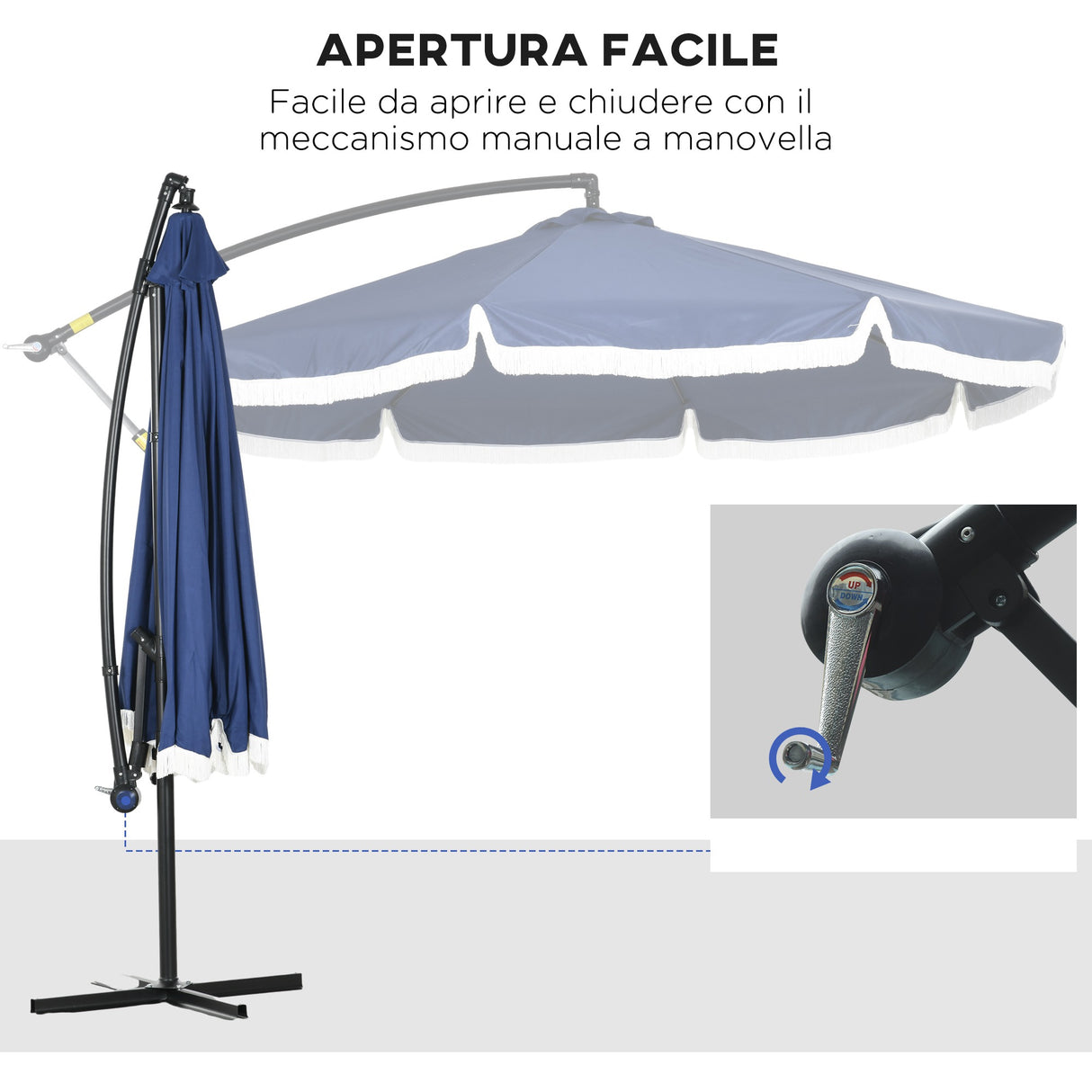 easycomfort easycomfort ombrellone decentrato a 8 stecche con base a croce in acciaio e poliestere 295x260 cm blu scuro