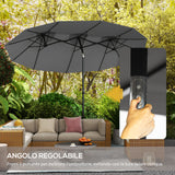easycomfort easycomfort ombrellone doppio inclinabile a 45 con manovella e prese daria in acciaio e poliestere 285x147x227 cm grigio