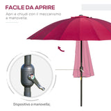 easycomfort easycomfort ombrellone rotondo pieghevole a 18 stecche con manovella in metallo e poliestere 250x240 cm rosso vino