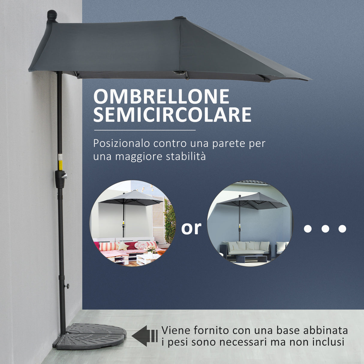 easycomfort easycomfort ombrellone semicircolare con manovella e tettuccio anti uv 200x190x240 cm grigio