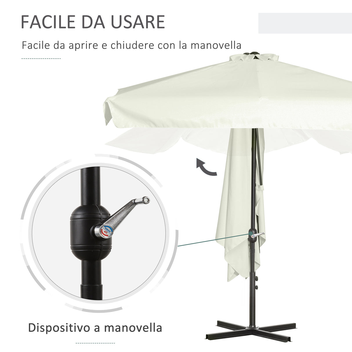 easycomfort easycomfort ombrellone semicircolare per parete da terrazza e giardino con manovella 2 5x2 3m crema