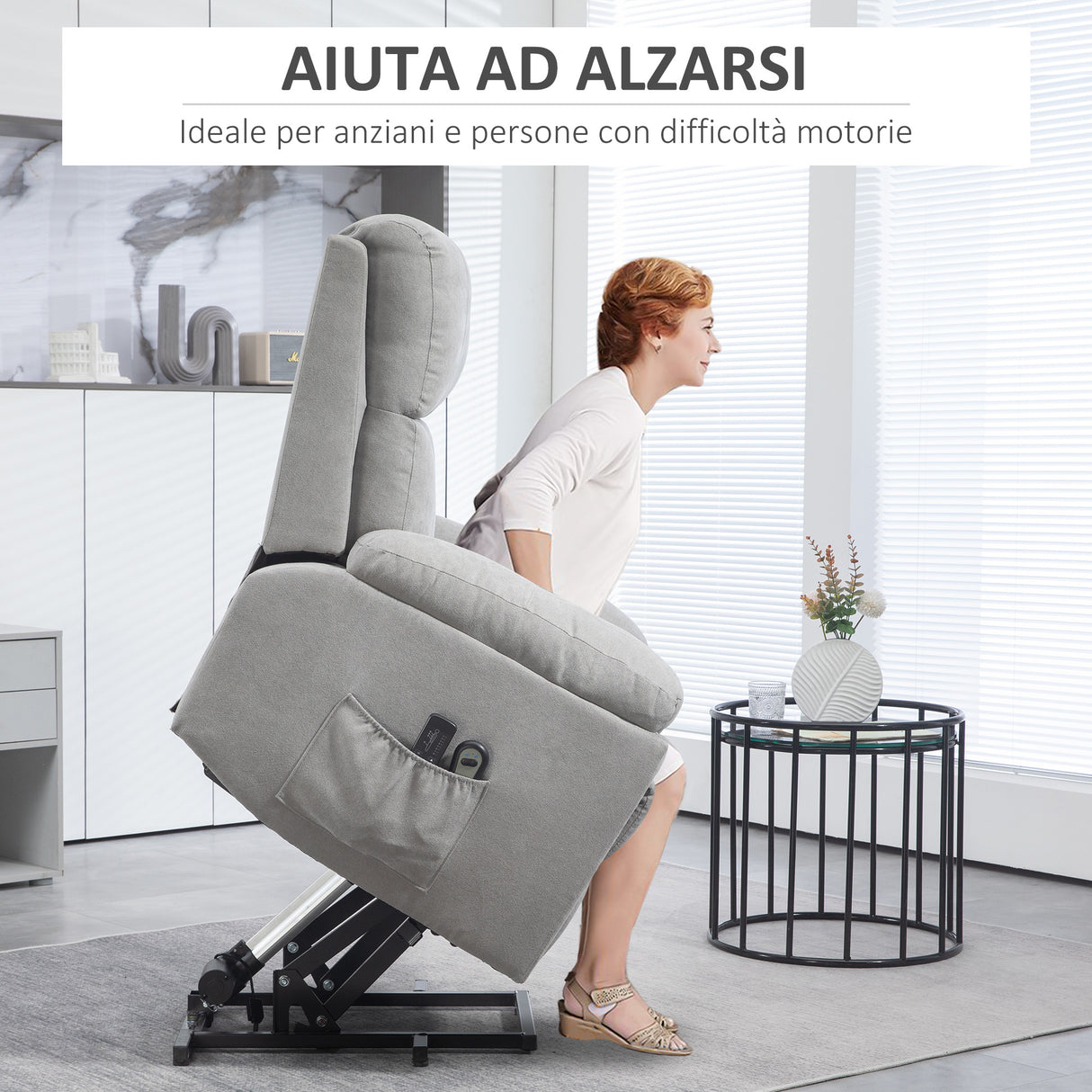 easycomfort easycomfort poltrona alzapersona reclinabile a 135 con 8 punti massaggianti e poggiapiedi 89x99x103 cm grigio chiaro