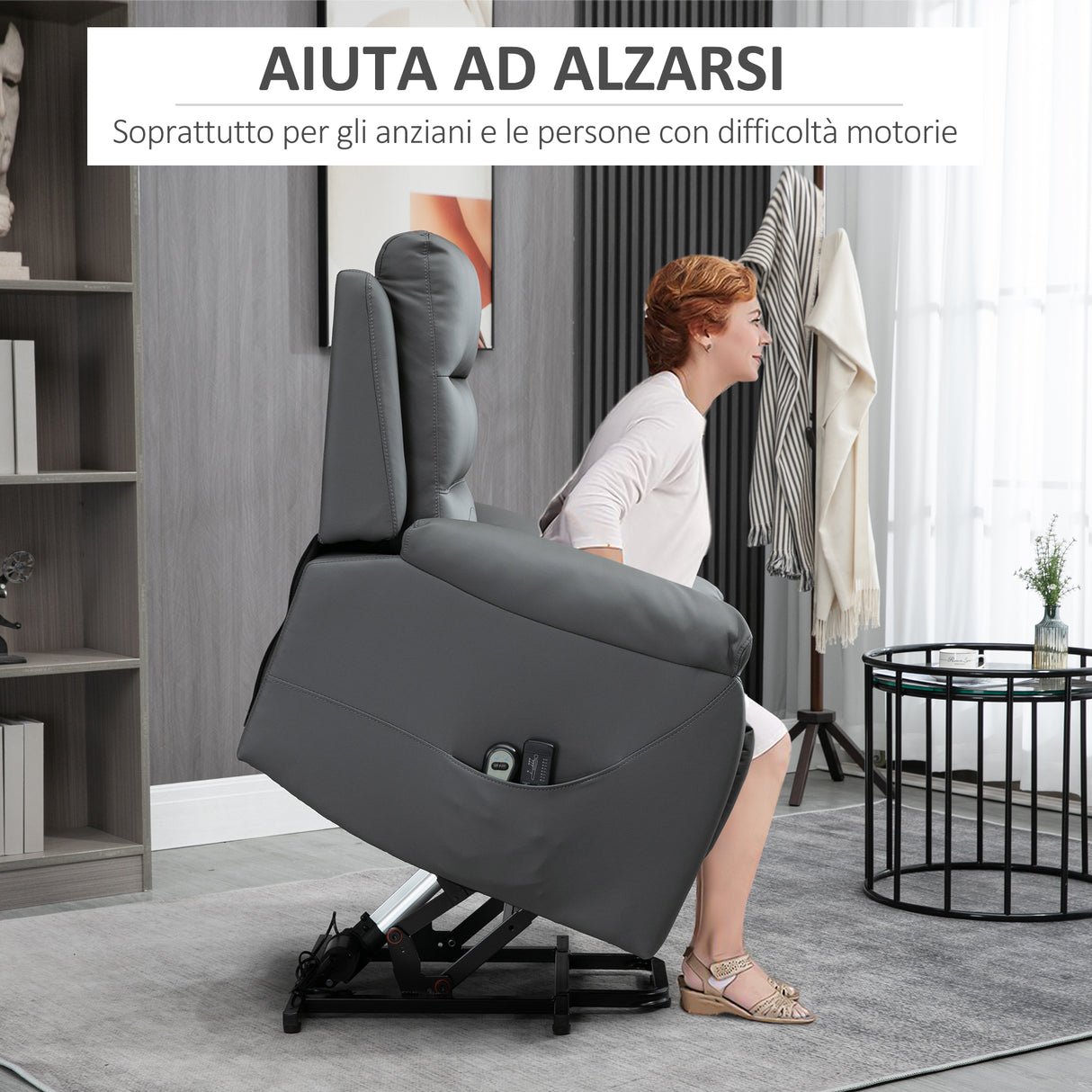 easycomfort easycomfort poltrona alzapersona reclinabile fino a 135 con 8 punti massaggianti telecomando e poggiapiedi 91x86x101 cm