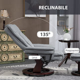 easycomfort easycomfort poltrona con poggiapiedi reclinabile con poggiatesta e braccioli in pelle pu e acciaio 85x82x106 cm grigio