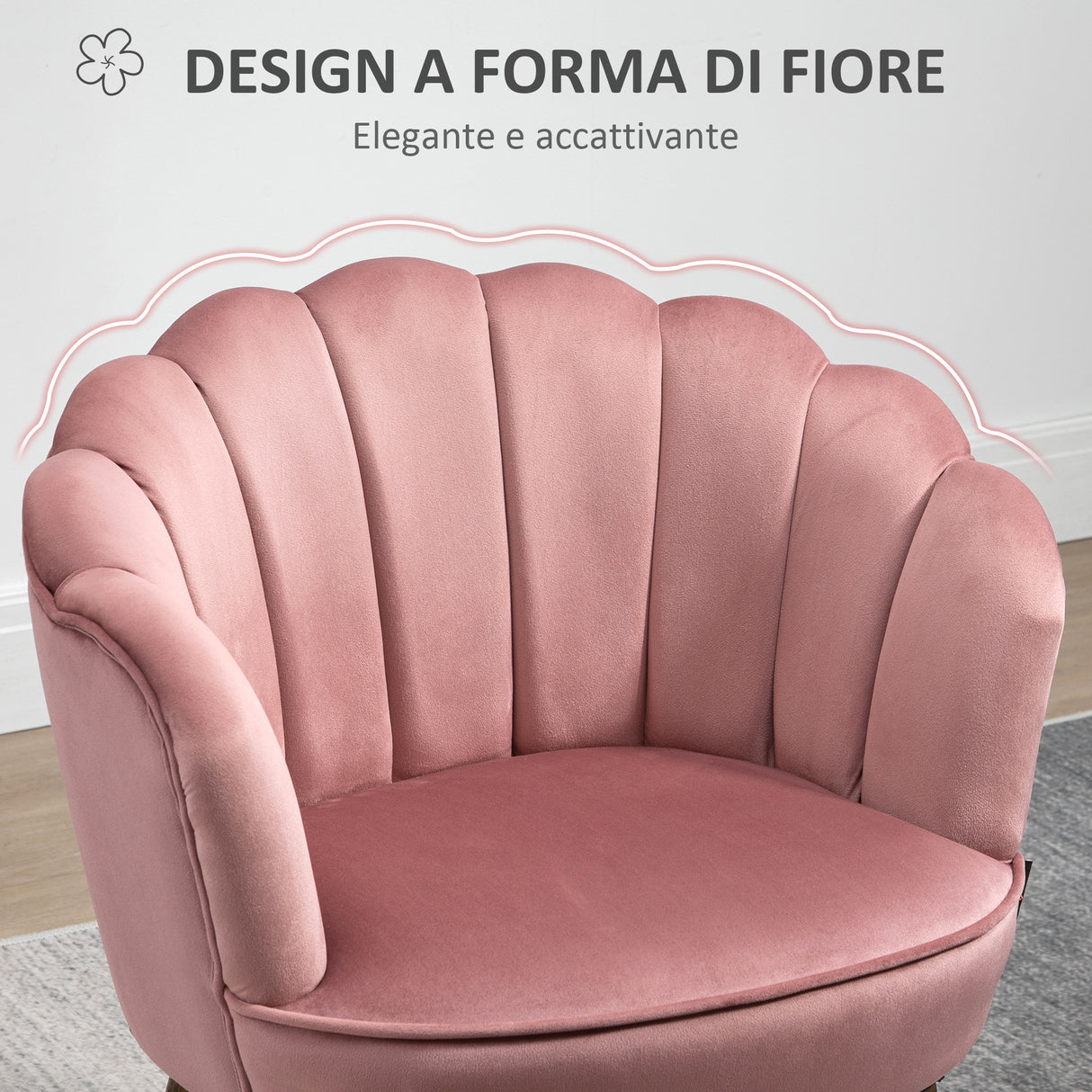 easycomfort easycomfort poltrona imbottita con schienale a conchiglia e gambe in legno poltrona in velluto per salotto e camera 66x66x78 5cm rosa
