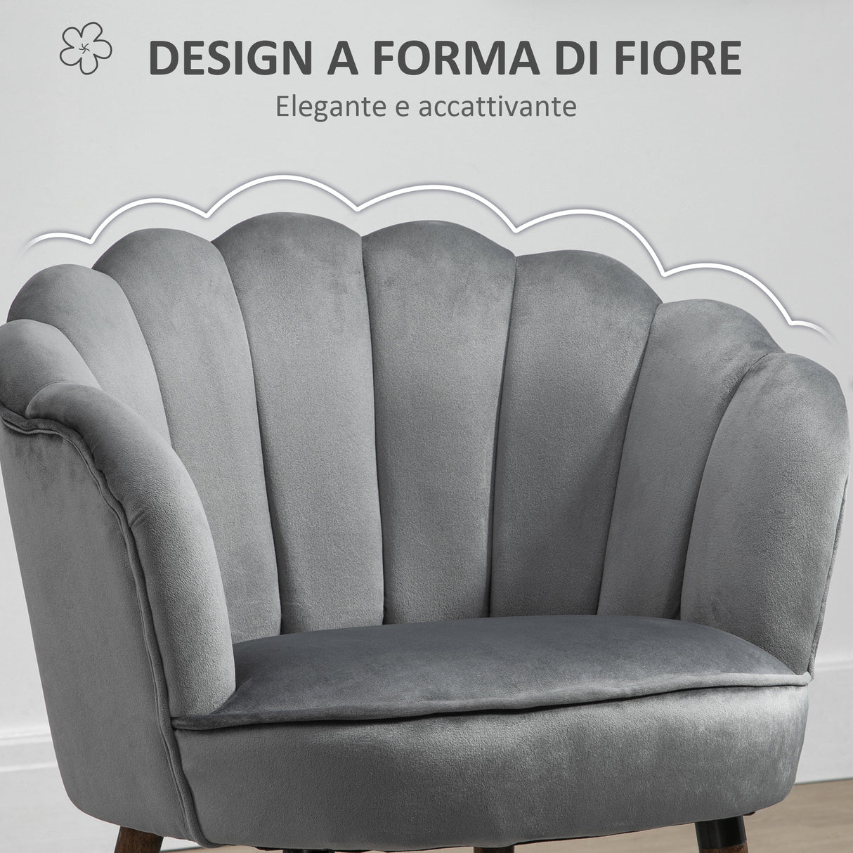 easycomfort easycomfort poltrona in velluto imbottita con schienale a conchiglia 66x66x78 5cm grigio