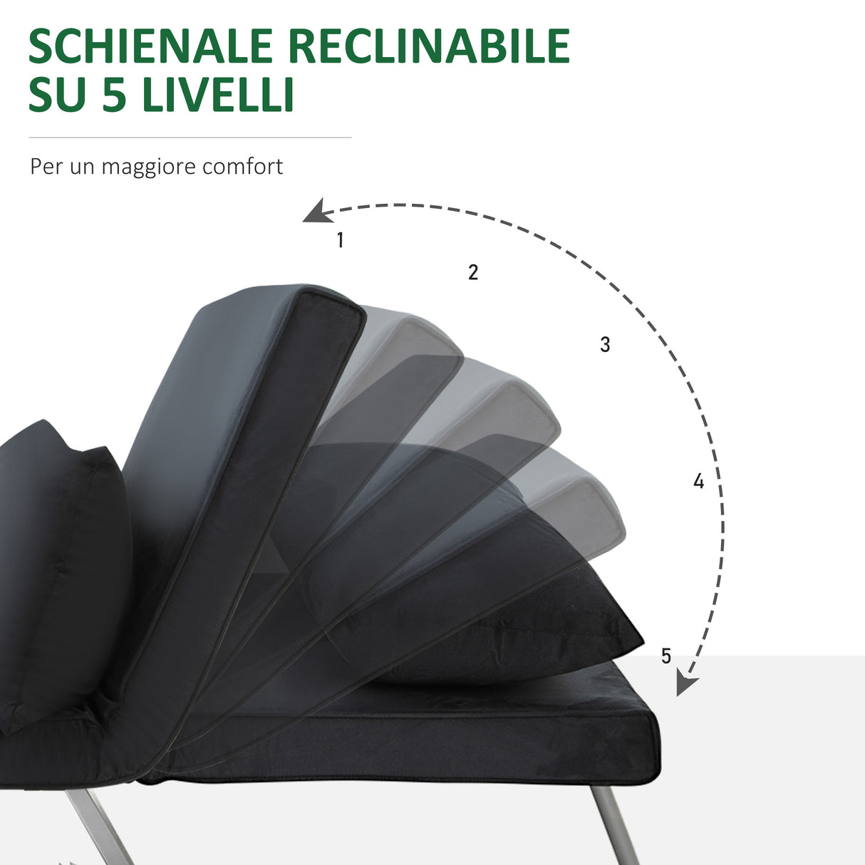 easycomfort easycomfort poltrona letto moderna 2 in 1 con schienale reclinabile su 5 posizioni e cuscino 65x69x80 cm nero