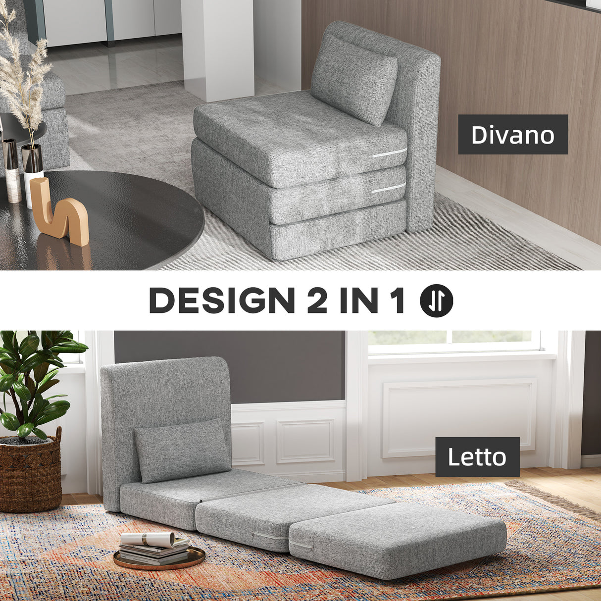 easycomfort easycomfort poltrona letto pieghevole da terra a 3 sezioni salvaspazio in tessuto 80x75x74 cm grigio