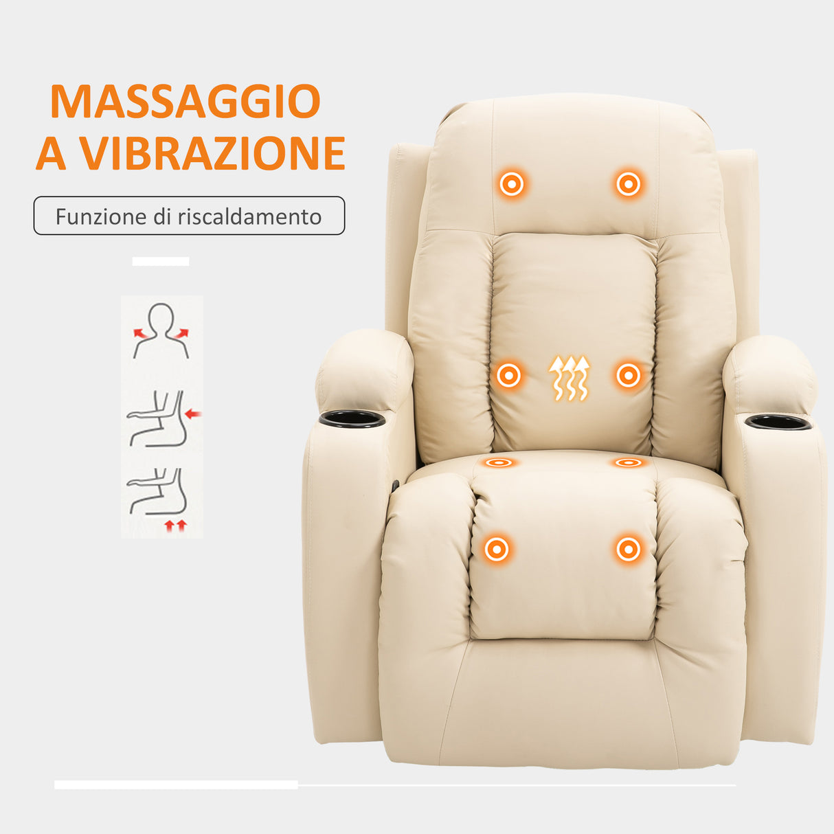 easycomfort easycomfort poltrona massaggiante a 8 punti reclinabile con portabicchieri e telecomando 85x94x104 cm beige