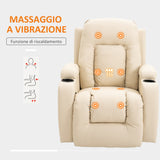 easycomfort easycomfort poltrona massaggiante a 8 punti reclinabile con portabicchieri e telecomando 85x94x104 cm beige