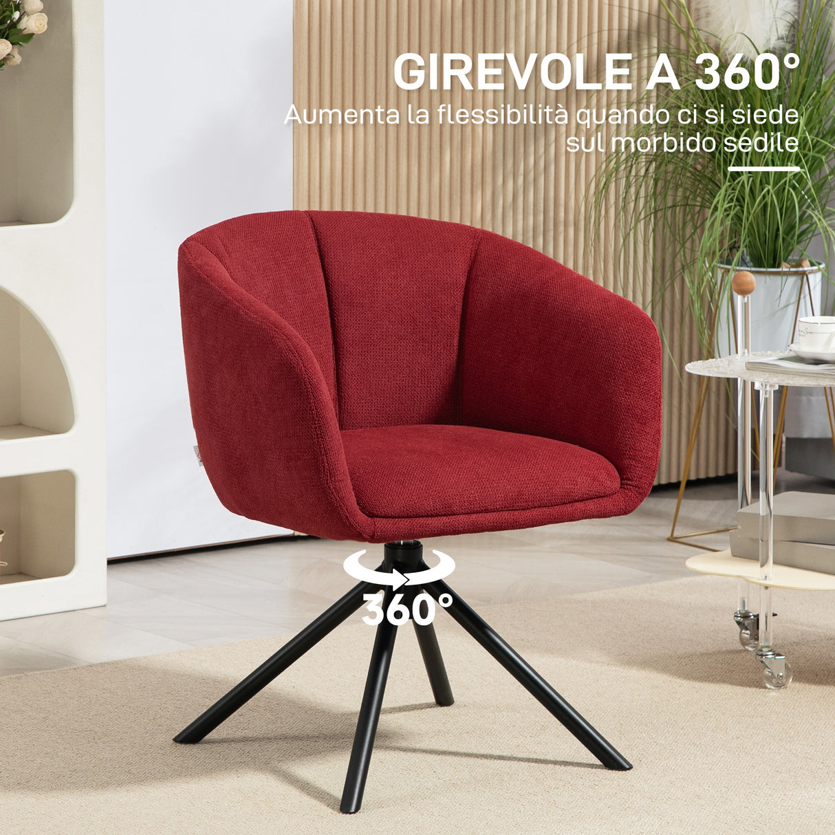 easycomfort easycomfort poltrona moderna girevole con seduta imbottita in tessuto boucle per salotto e ufficio rosso vino