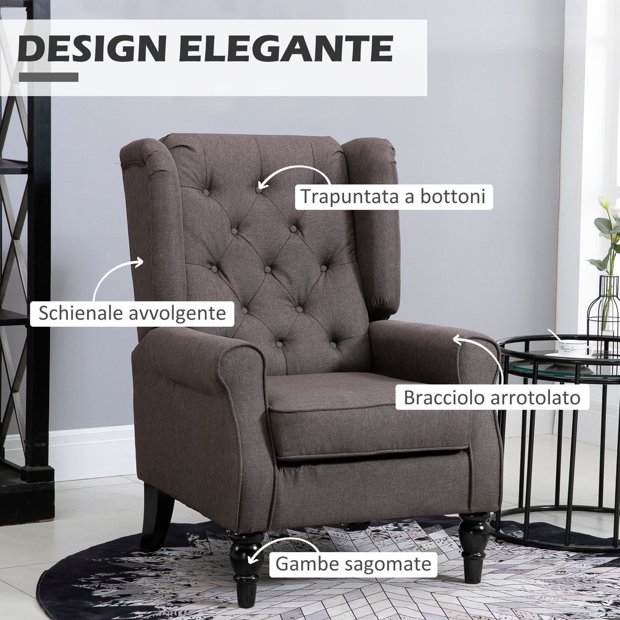 easycomfort easycomfort poltrona per salotto in stile francese con seduta imbottita e cuscini in poliestere 74x86x102 cm marrone
