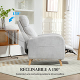 easycomfort easycomfort poltrona reclinabile 150 max con poggiapiedi in tessuto effetto lino 68x90x106 cm grigio chiaro