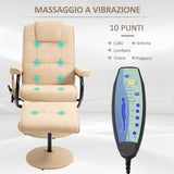 easycomfort easycomfort poltrona relax con pouf poggiapiedi reclinabile a 145 con 10 punti massaggio e telecomando in finta pelle crema