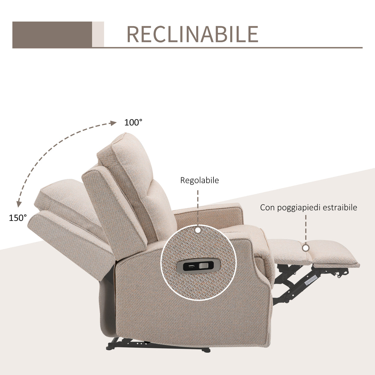 easycomfort easycomfort poltrona relax elettrica poltrona reclinabile 150 moderna con usb per soggiorno camera da letto beige 84x92x104cm
