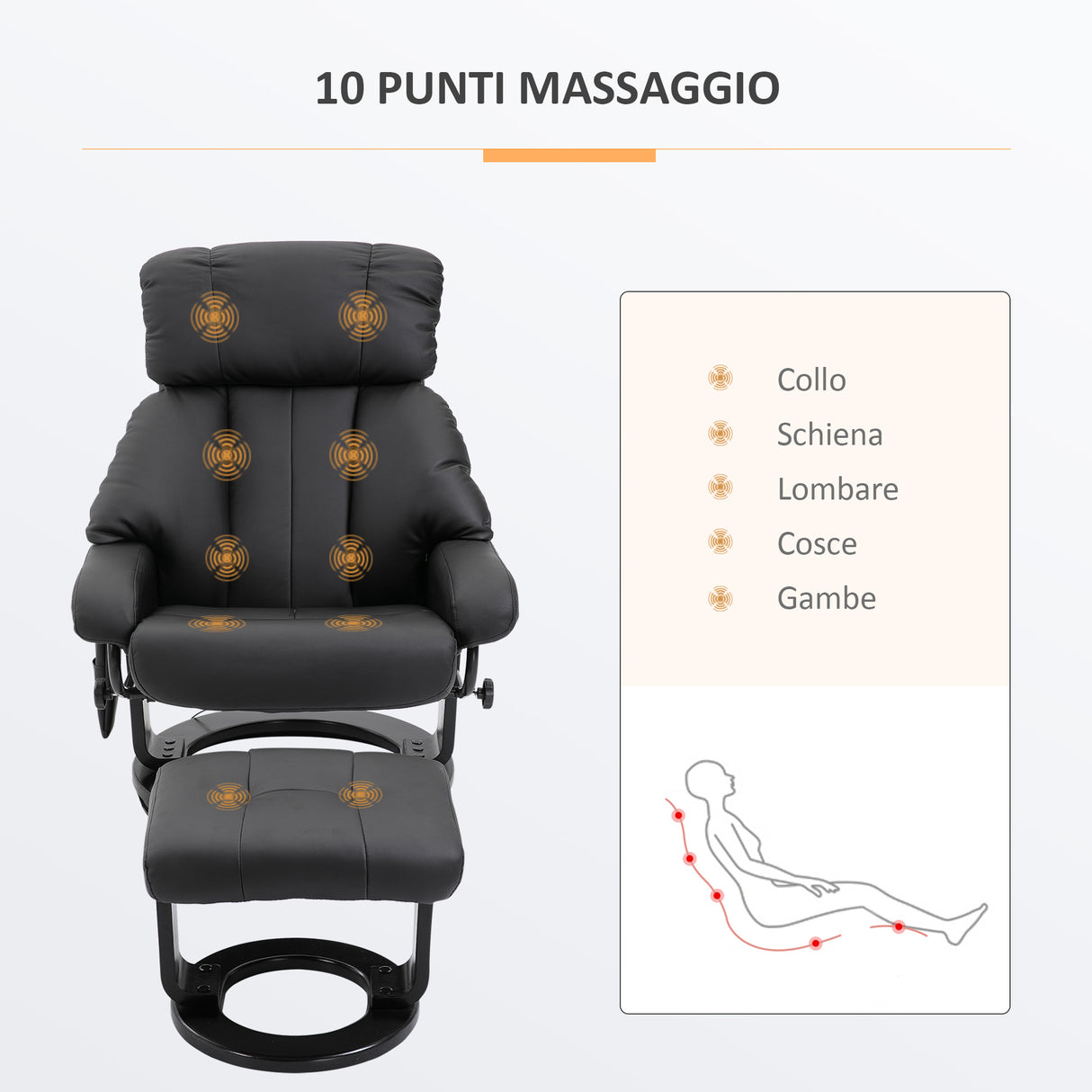 easycomfort easycomfort poltrona relax reclinabile e massaggiante con pouf poggiapiedi e telecomando 76x80x102 cm nero