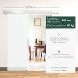 easycomfort easycomfort porta scorrevole in vetro trasparente con binario e maniglia in alluminio per bagno cucina studio 210x75x0 8cm ean 8054144133218