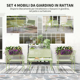 easycomfort easycomfort salotto da esterno in rattan pe con divanetto 2 poltroncine e tavolino con piano in vetro verde
