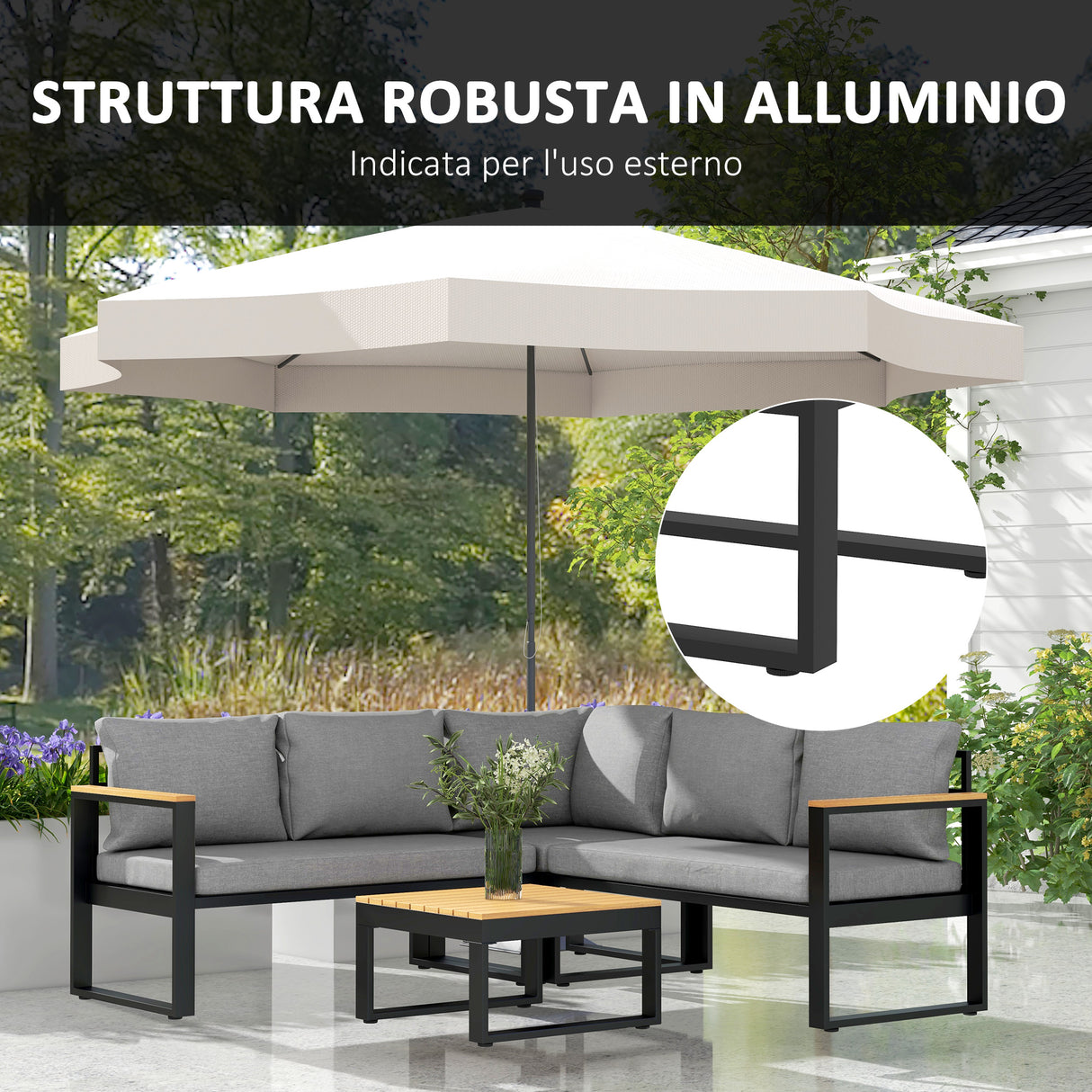 easycomfort easycomfort salotto da giardino con divano da esterno 2 poltrone e tavolino in alluminio grigio