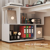 easycomfort easycomfort scrivania angolare moderna per ufficio con 4 ripiani in legno bianco 120x100x77 cm