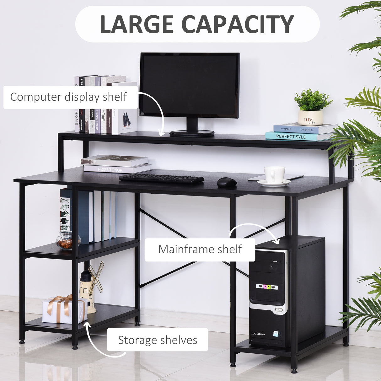 easycomfort easycomfort scrivania per computer con ripiani per monitor e cpu scrivania da ufficio per casa studio e lavoro nera 140 x 60 x 93cm ean 8054144131405