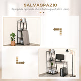 easycomfort easycomfort scrivania pieghevole con libreria salvaspazio a 4 livelli in metallo nero e legno grigio 106x48x128cm