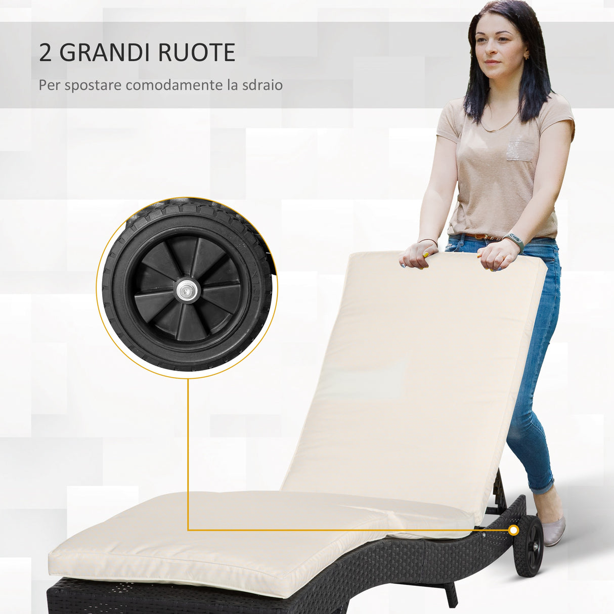 easycomfort easycomfort sdraio da giardino in rattan pe con schienale regolabile e cuscino 207x70x70cm nero