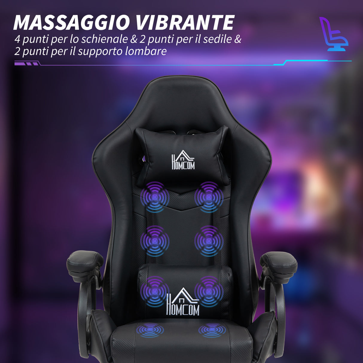easycomfort easycomfort sedia da gaming reclinabile a 125 e massaggiante in finta pelle con poggiapiedi 65x68x120 128 cm nero