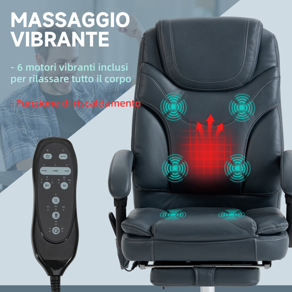 easycomfort easycomfort sedia da ufficio massaggiante e riscaldante con poggiapiedi in pelle pu e acciaio 67x67x113 121 cm grigio