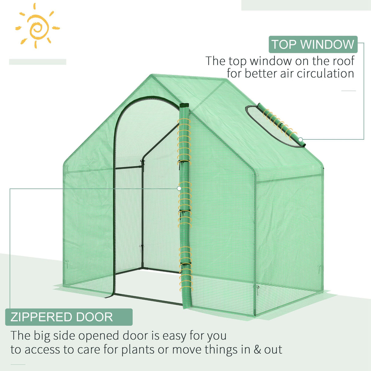 easycomfort easycomfort serra da giardino con porta a cerniera e presa daria 4 funi e paletti inclusi 180x100x168 cm verde
