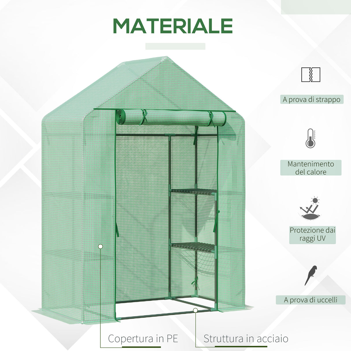 easycomfort easycomfort serra da giardino in acciaio e plastica pe con 4 ripiani funi e picchetti 141x72x191 cm verde