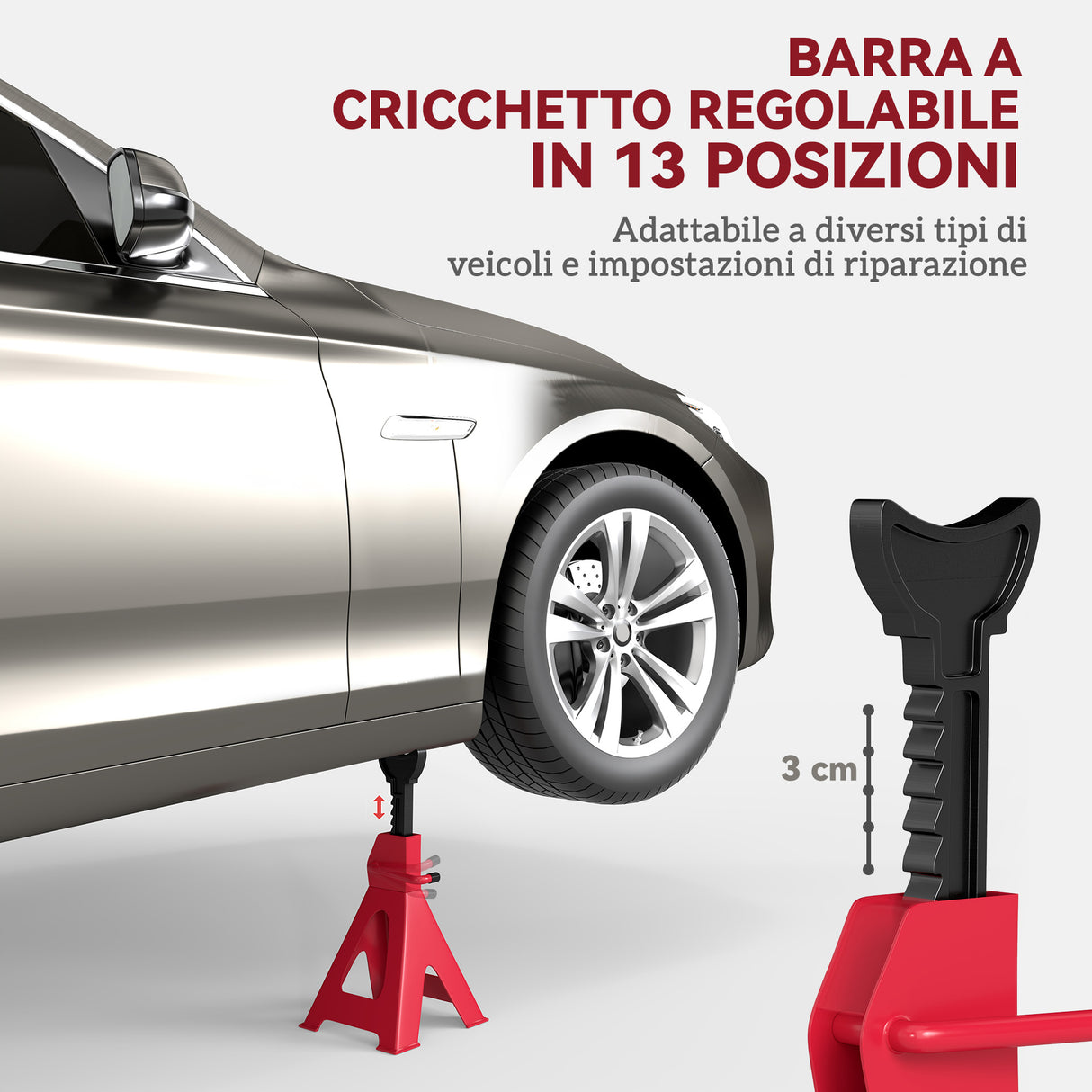 easycomfort easycomfort set 2 cavalletti auto da 6 tonnellate regolabili da 38 5 60 cm acciaio al carbonio e ghisa rosso