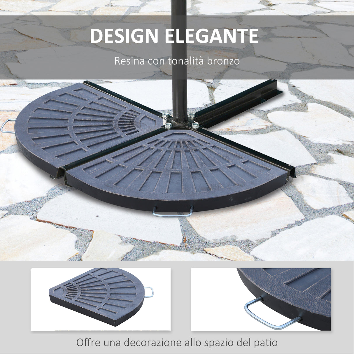 easycomfort easycomfort set 2 pesi per ombrellone a base a croce da 28 kg con design a ventaglio in colofonia 66x47x4 2 cm bronzo