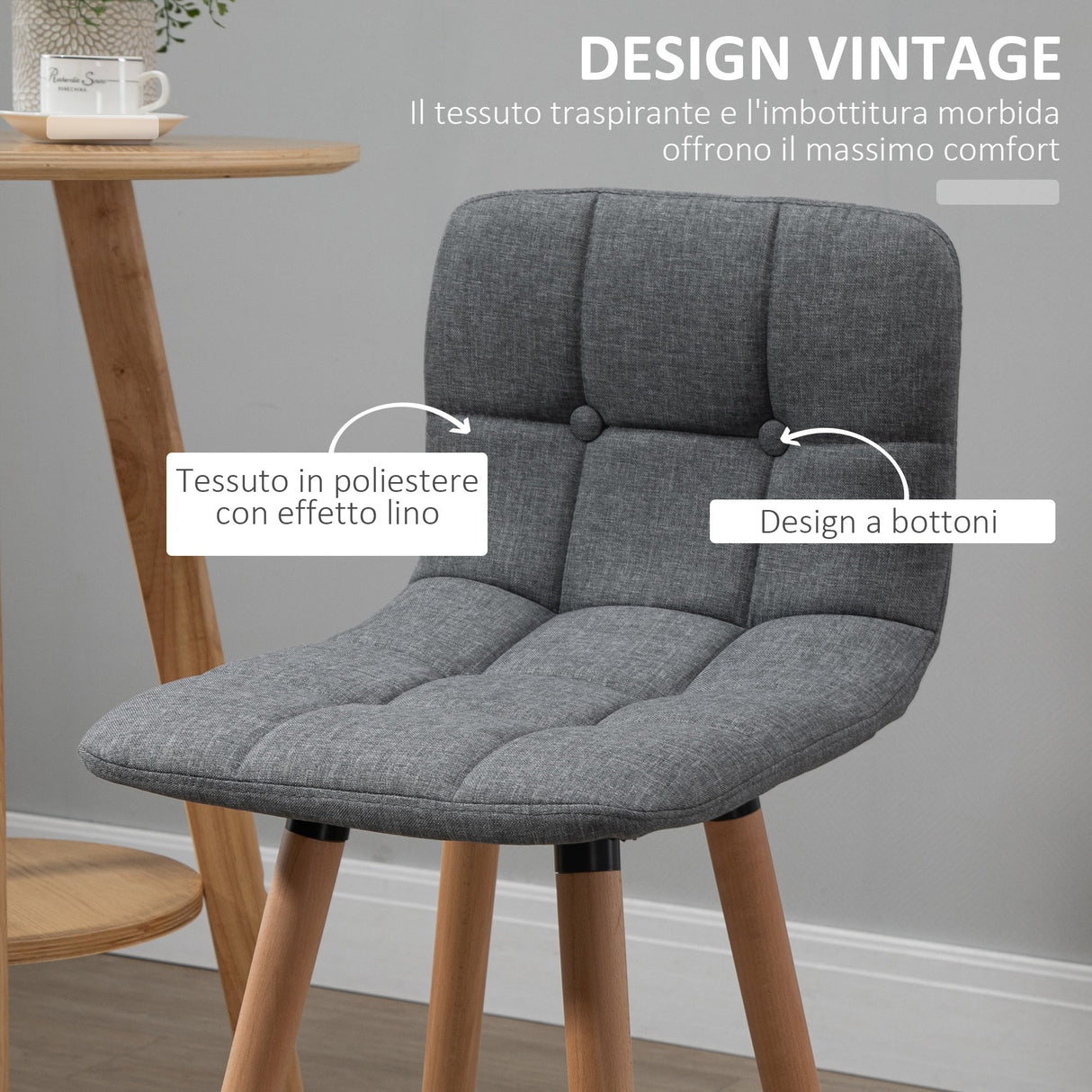 easycomfort easycomfort set 2 sgabelli da bar con schienale e poggiapiedi seduta imbottita in tessuto e gambe in legno 41 5x47x97 5 grigio