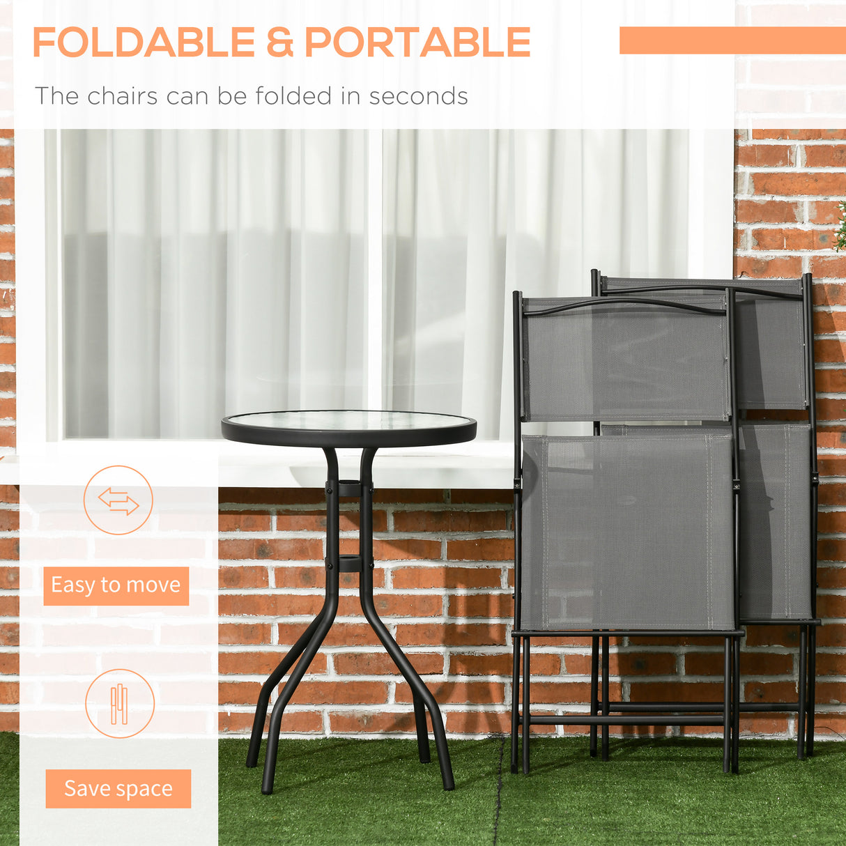 easycomfort easycomfort set da giardino 3 pezzi in acciaio con 2 sedie pieghevoli in tessuto traspirante e tavolo rotondo