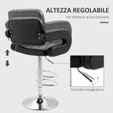 easycomfort easycomfort sgabello da bar alto con schienale e braccioli girevole con altezza regolabile e poggiapiedi finta pelle nera